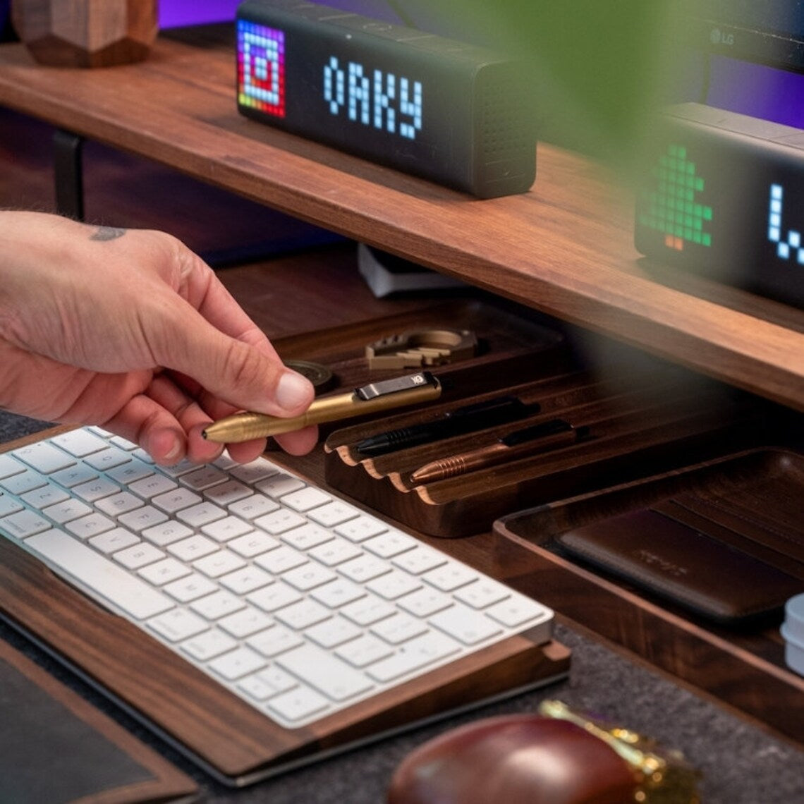 Wooden Desk Organiser Tray with Compartments - Design 4 (Modular Set)
