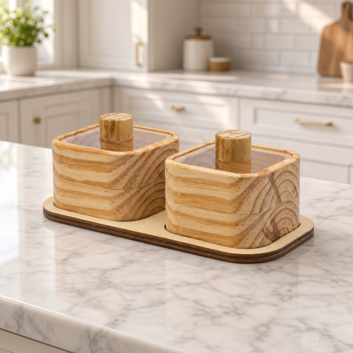 Kitchen Storage Jar Sets with Wooden Tray - Yogurt, Glass & Wooden Jars