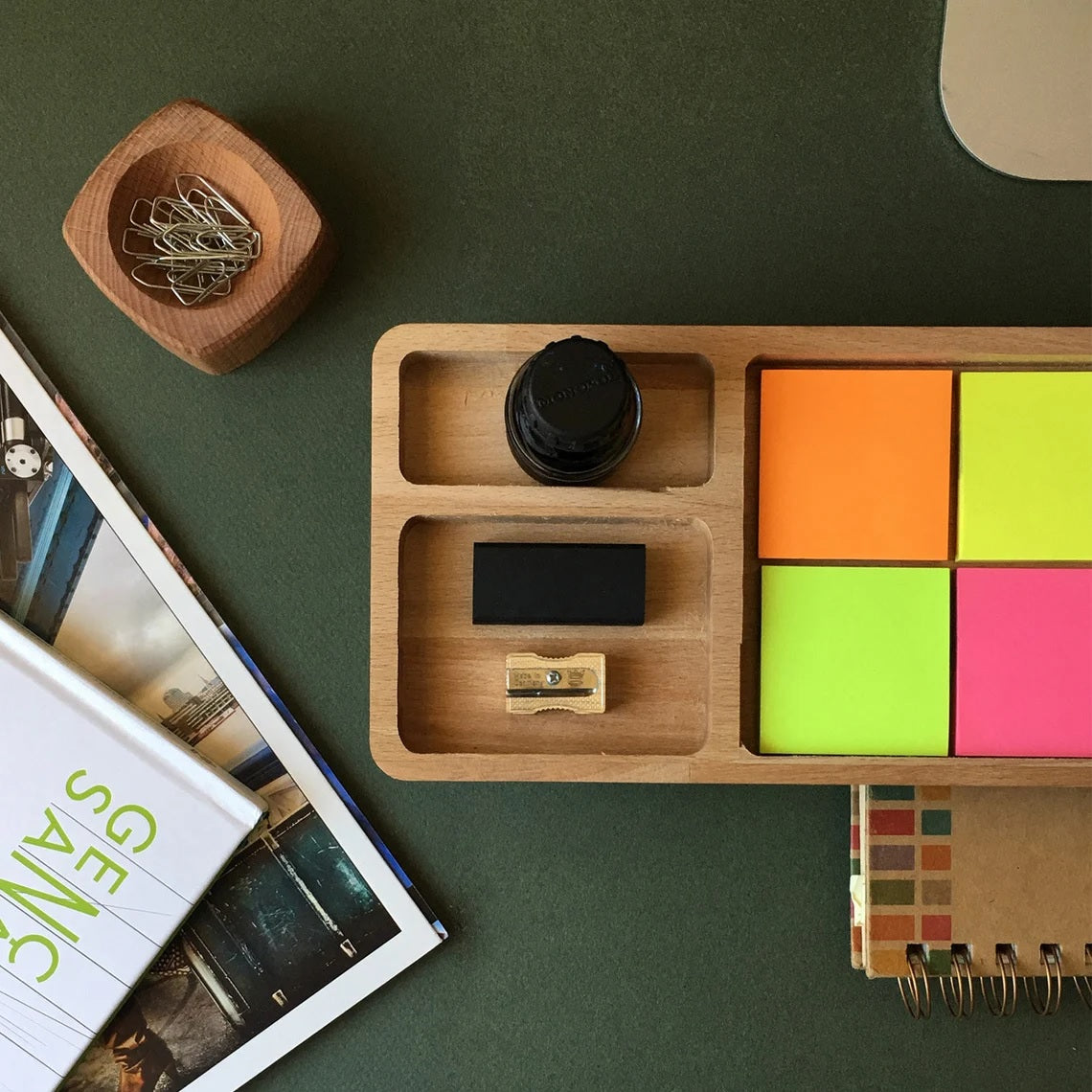 Wooden Desk Organiser Tray with Compartments - Design 3