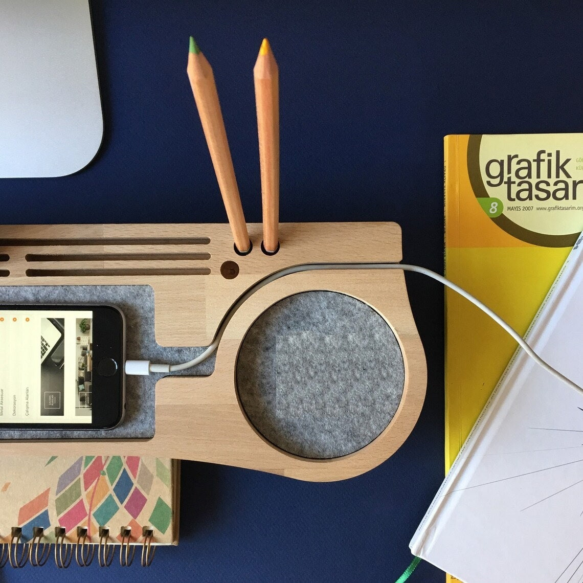 Wooden Desk Organiser Tray with Compartments - Design 2
