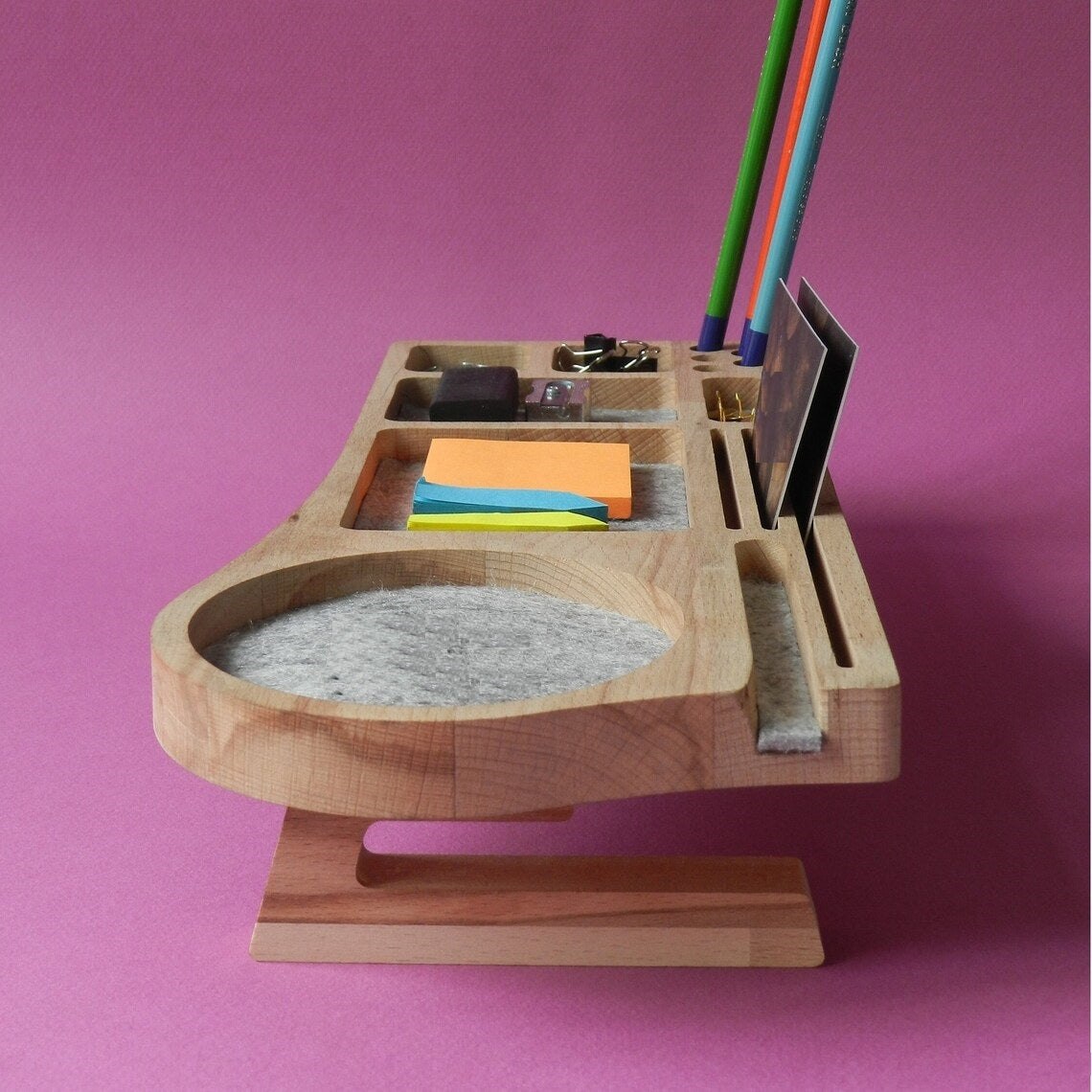 Wooden Desk Organiser Tray with Compartments - Design 1