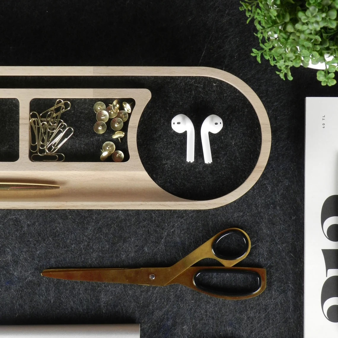 Wooden Desk Organiser Tray with Compartments - Design 5