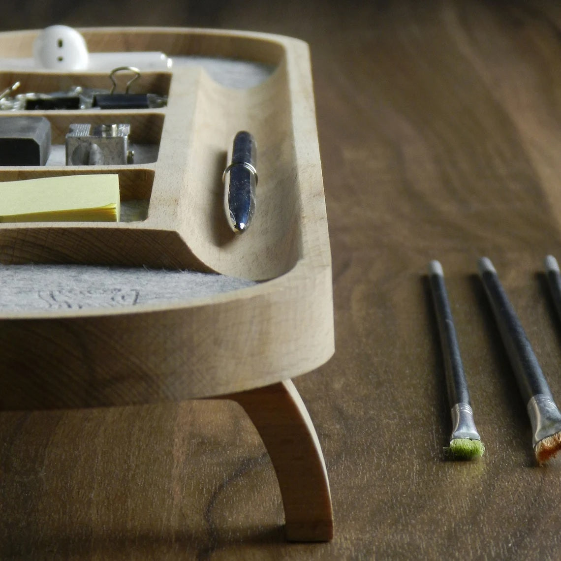 Wooden Desk Organiser Tray with Compartments - Design 5