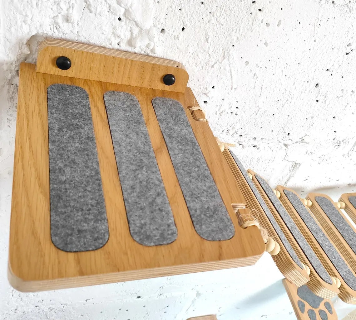 Luxury Wooden Cat Wall Furniture – Climbing, Scratching & Feeding Combo