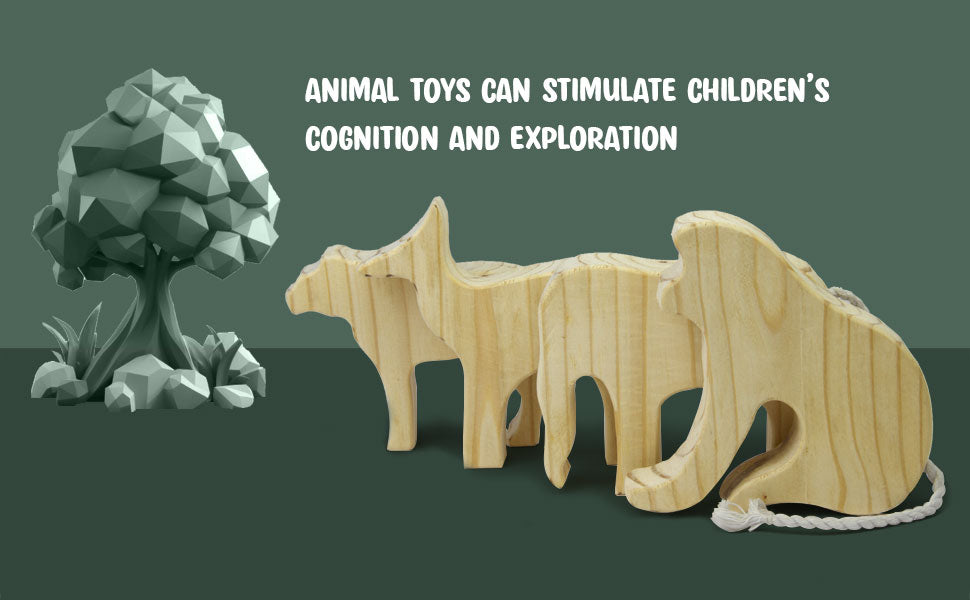 Wooden Animal Toy Figures - Deer, Elephant, Monkey & Lion, Single or Combo Set of 4