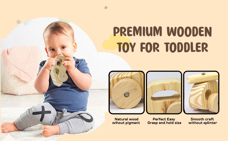 Natural Wooden Car, Van & Helicopter Toys Safe, Eco-Friendly, Educational Toy Set for Toddlers
