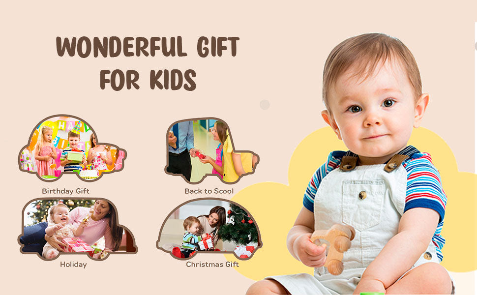 Natural Wooden Car, Van & Helicopter Toys Safe, Eco-Friendly, Educational Toy Set for Toddlers