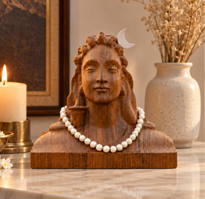 Wooden Adiyogi Shiva Decor Statue - Hand-Carved Burmese Teak