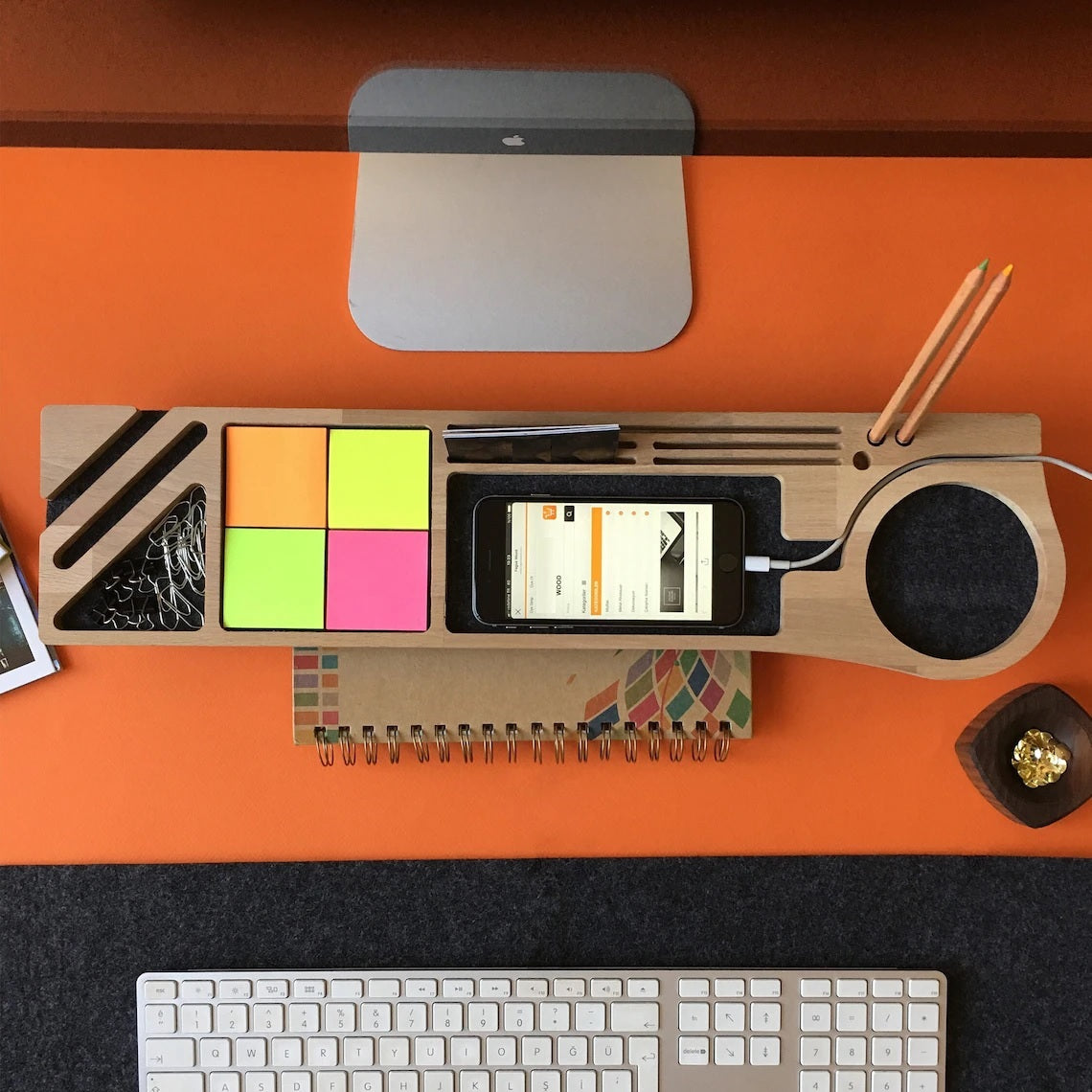Wooden Desk Organiser Tray with Compartments - Design 2