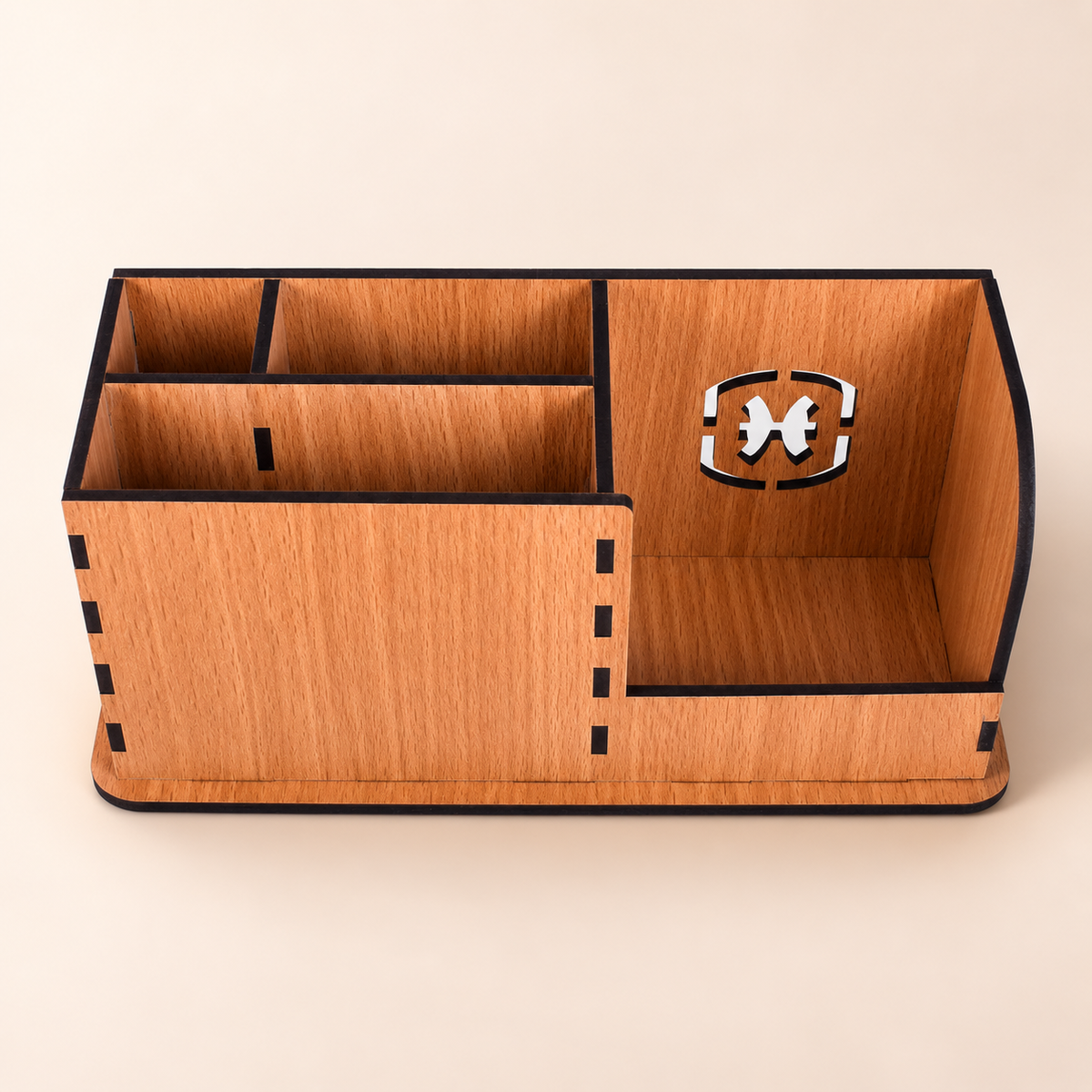 Wooden Desk Organizer - Pen & Mail Holder, Large/Small, Light Brown/Brown