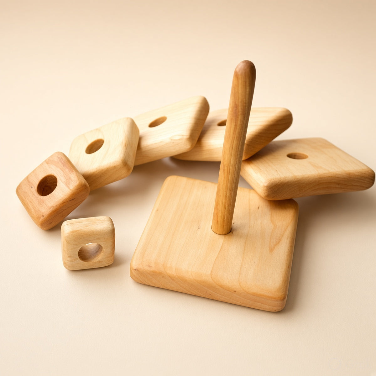 Wooden Stacking Toy - Square, Round & Triangle, 7-Piece Set