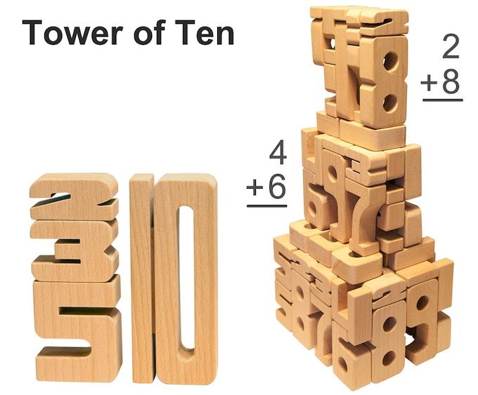 Wooden Number Blocks Learning Toy - Set of 10, Numbers 0-9, Birch Ply