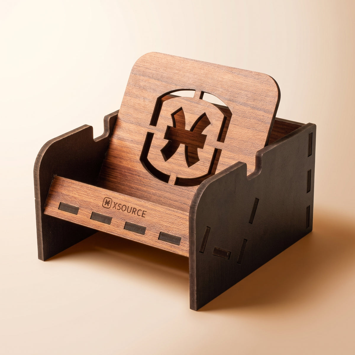 Square Wooden Mobile Phone Stand - Black, Compact Desk & Counter Stand
