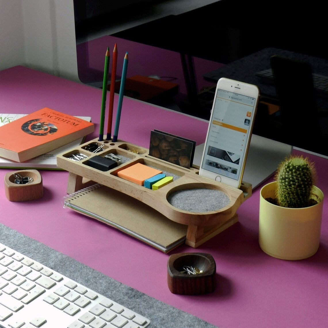 Wooden Desk Organiser Tray with Compartments - Design 1