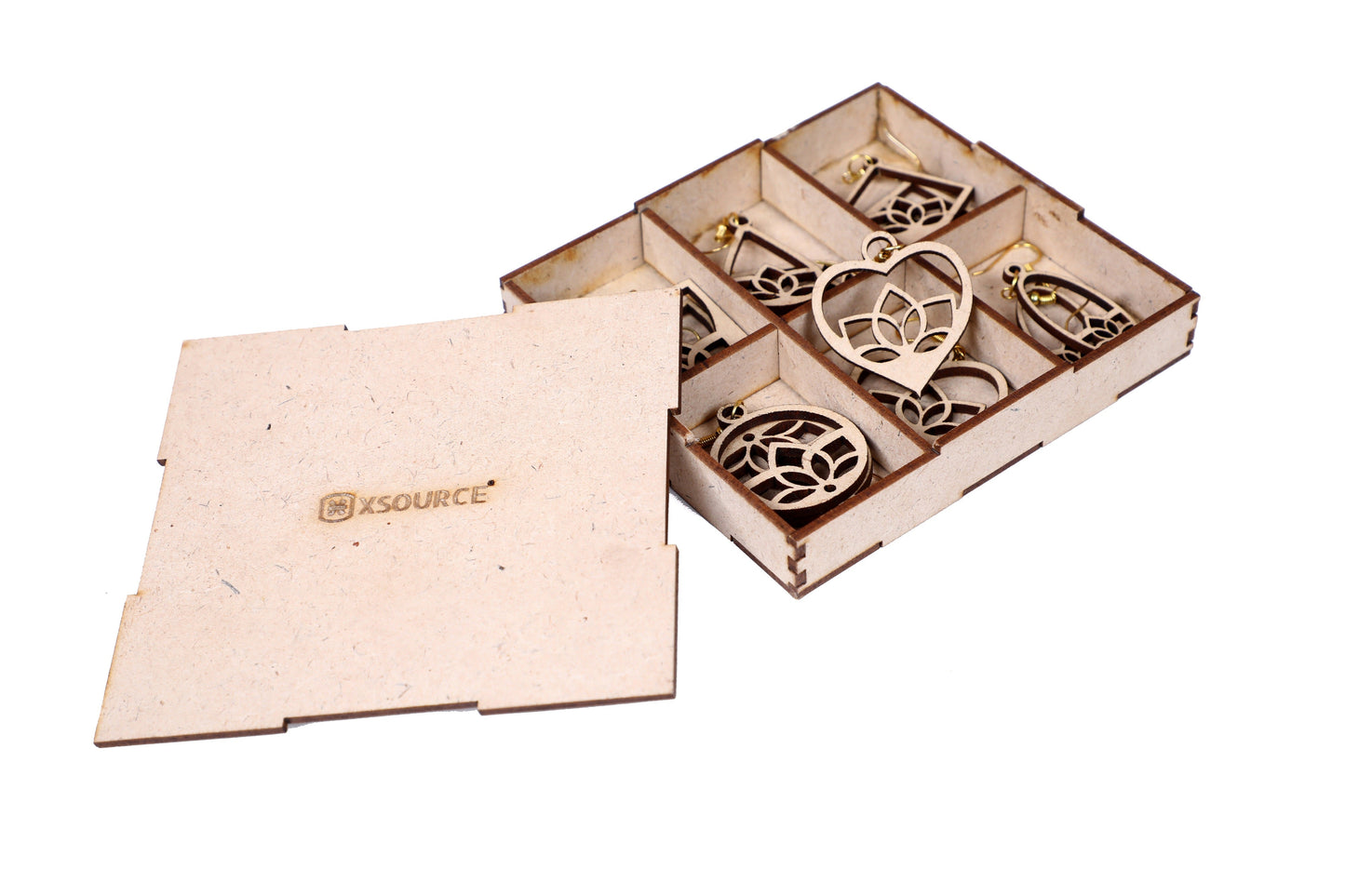 Wooden Heart Style Earrings with Jewelry Organizer Box Set of 6 Pairs for Women and Girls