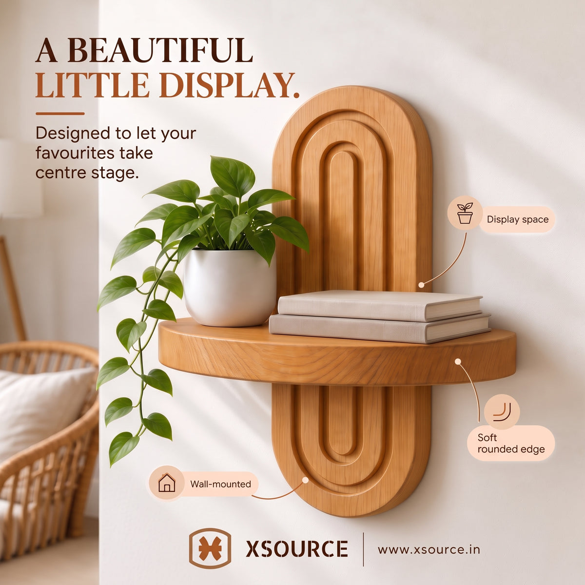 Wooden Wall Shelf - Seasoned Pine, 1 Tier or 2 Tier
