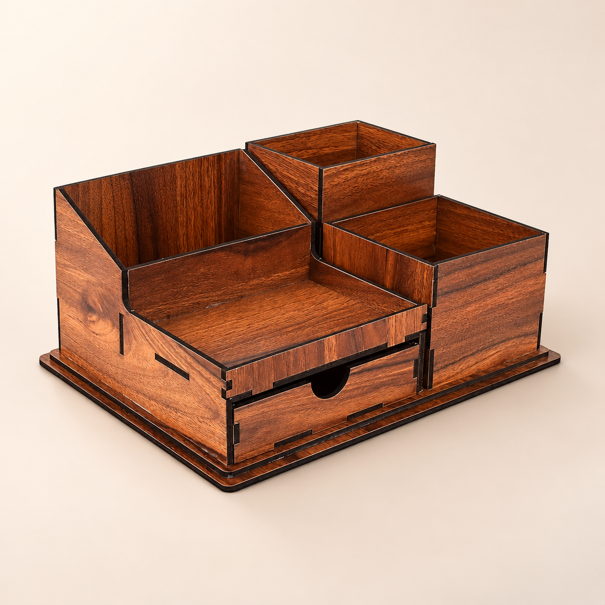 Wooden Desk Organizer - Pen & Mail Holder, Large/Small, Light Brown/Brown