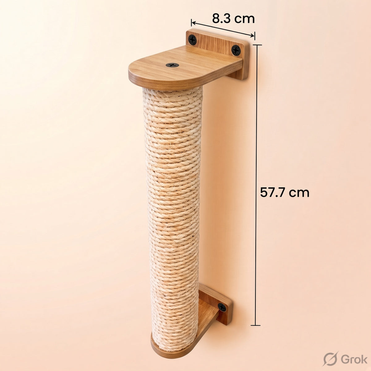 Wooden Cat Scratching Post - Wall-Mounted, Cotton Rope on Burmese Teak