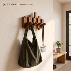 Wooden Piano Wall Hanger - Foldable Hooks, Old Burmese Teak, 4/6/8 Hook