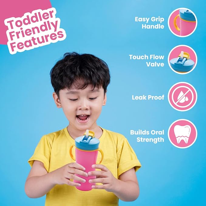 Baby Sipper Cup with Straw Leak-Proof, Dual Handle, Flip-Top Lid