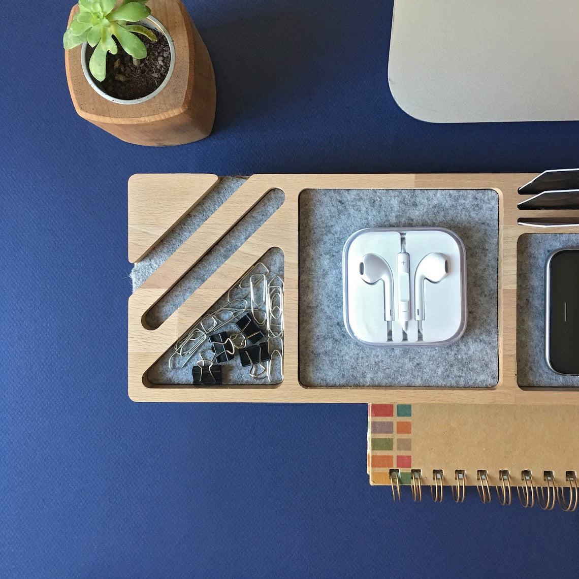 Wooden Desk Organiser Tray with Compartments - Design 2