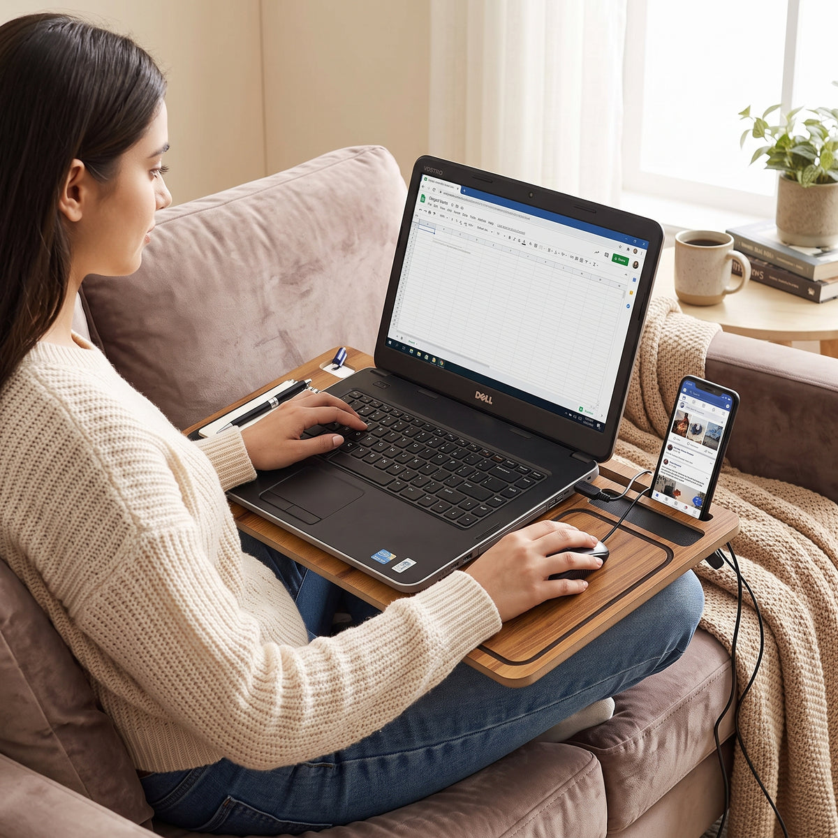 Wooden Lap Desk - Cross & Round Design, Stable Laptop/Notebook Surface