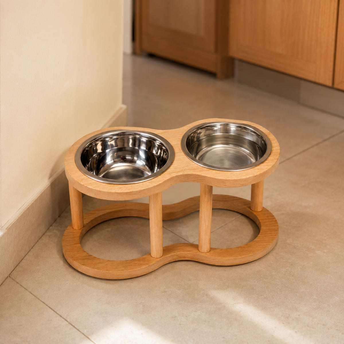 Wooden Dandi Pet Bowl Stand - Burmese Teak Rod, Single/Double/Triple Bowl