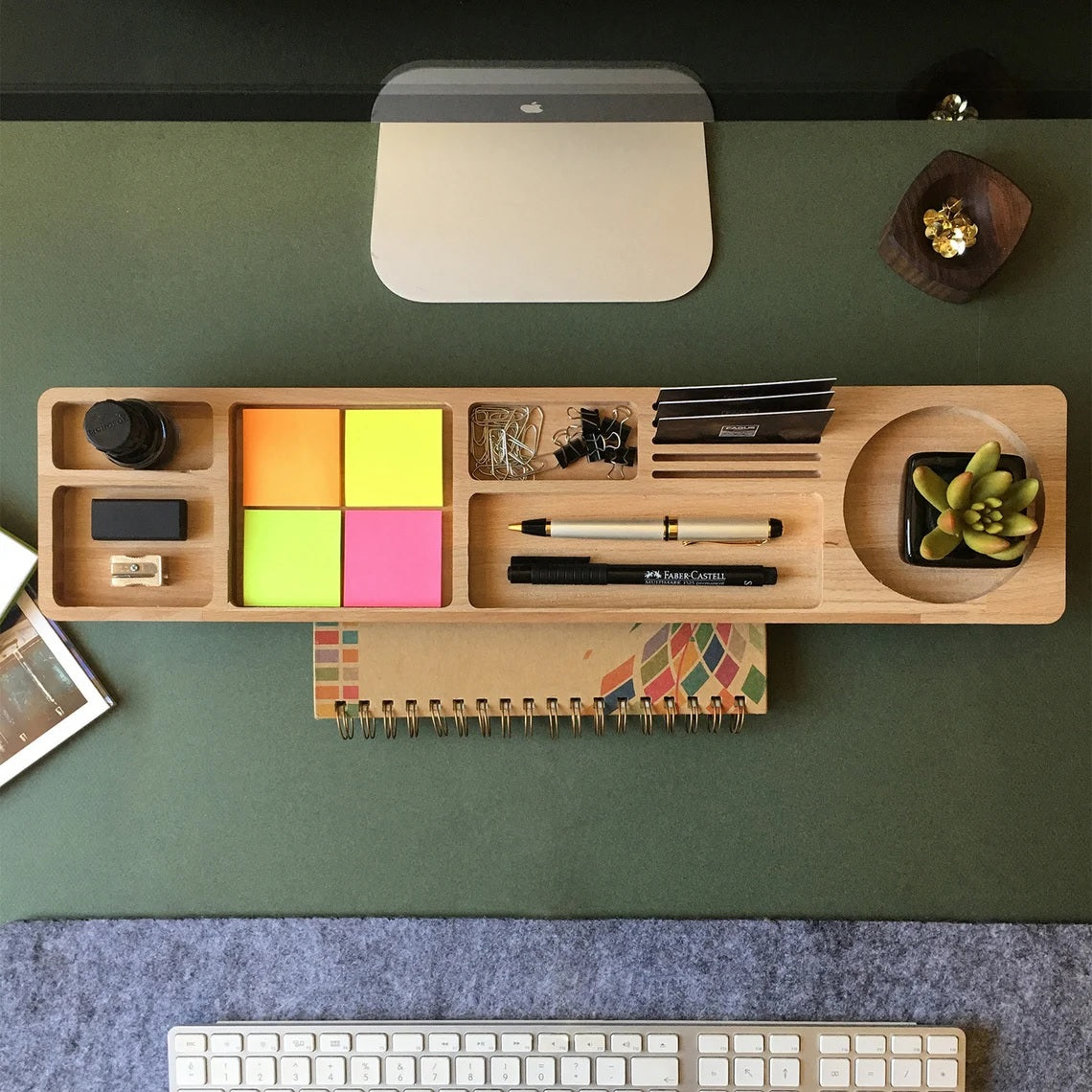 Wooden Desk Organiser Tray with Compartments - Design 3