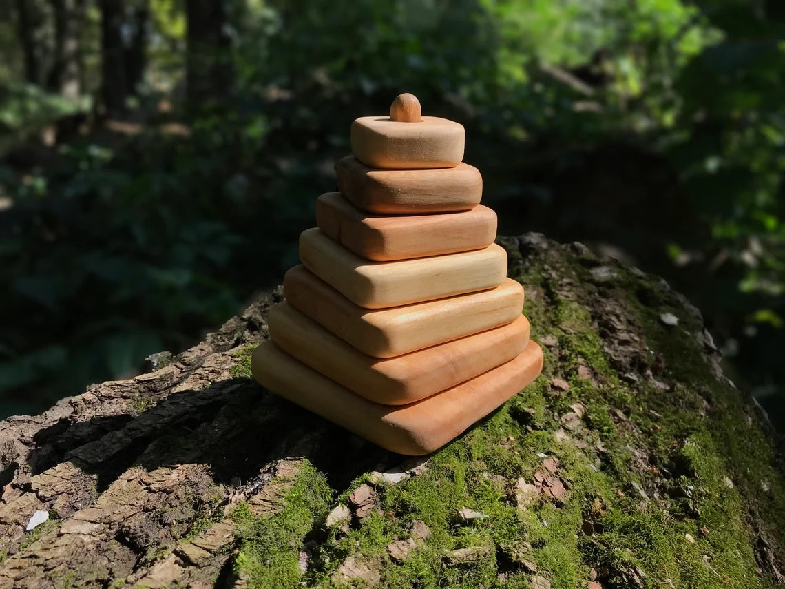 Wooden Stacking Toy - Square, Round & Triangle, 7-Piece Set