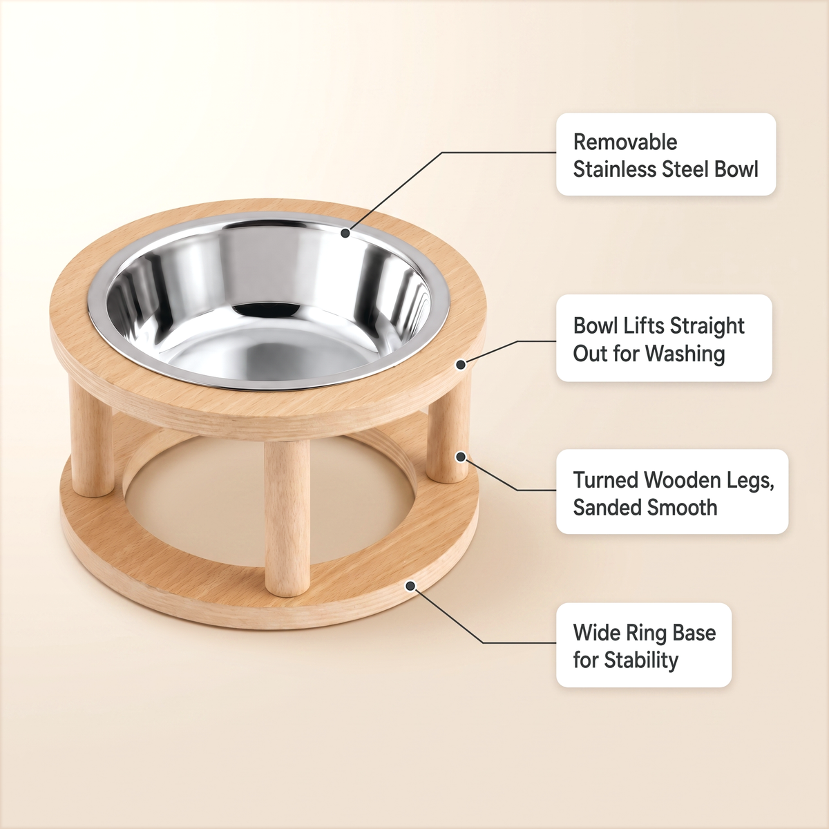 Wooden Dandi Pet Bowl Stand - Burmese Teak Rod, Single/Double/Triple Bowl