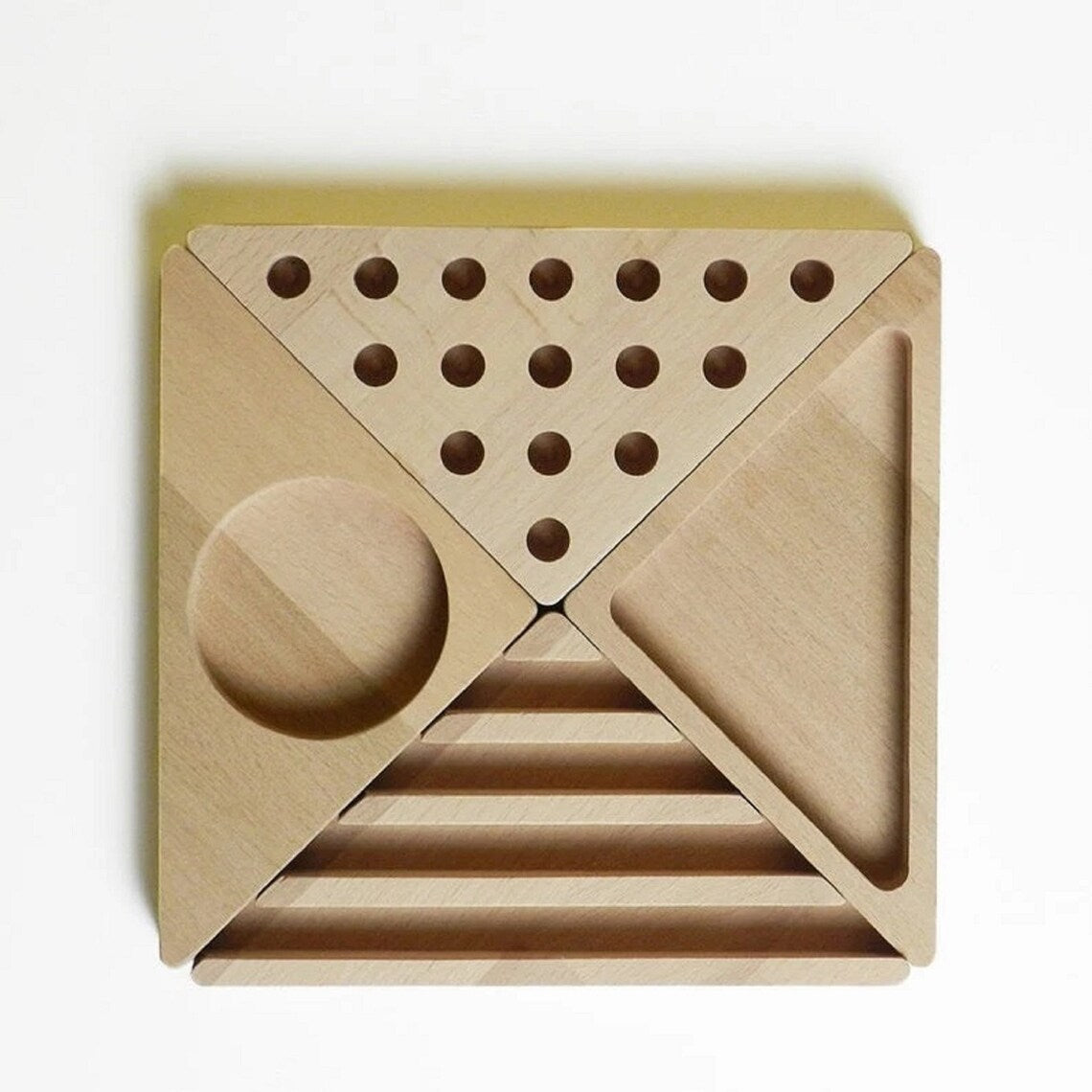 Wooden Desk Organiser Tray with Compartments - Design 6 (Set of 4 Triangle Trays)