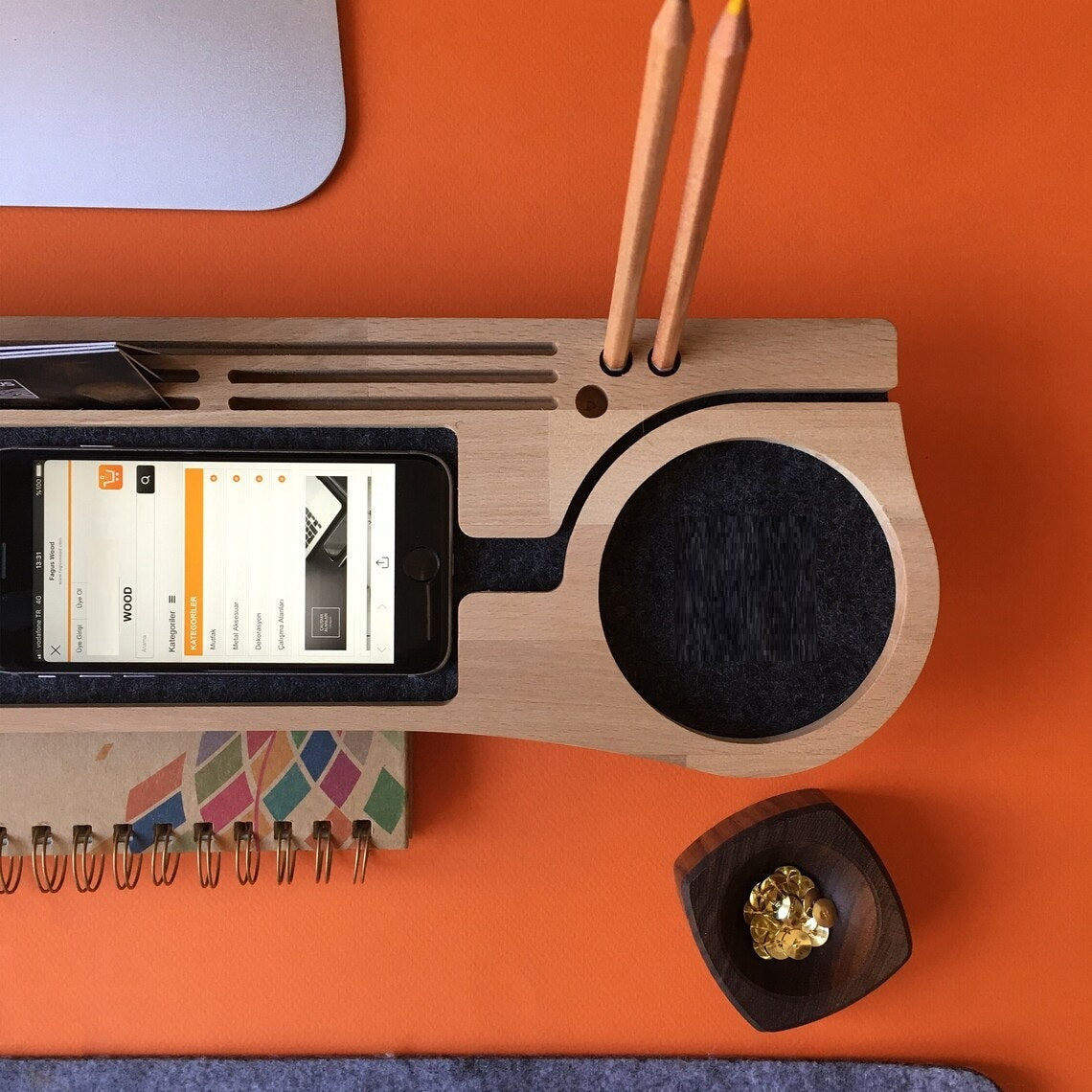 Wooden Desk Organiser Tray with Compartments - Design 2