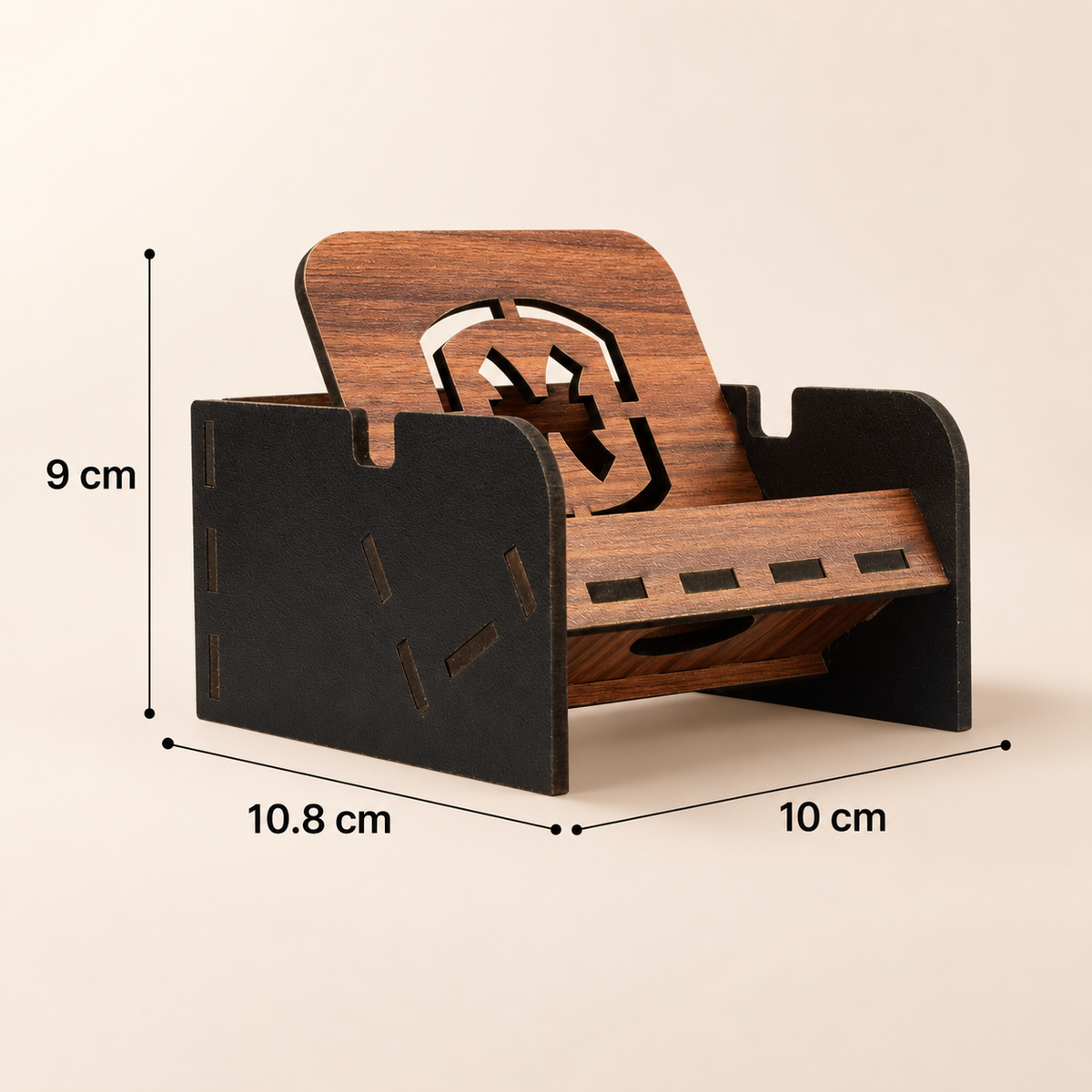 Square Wooden Mobile Phone Stand - Black, Compact Desk & Counter Stand