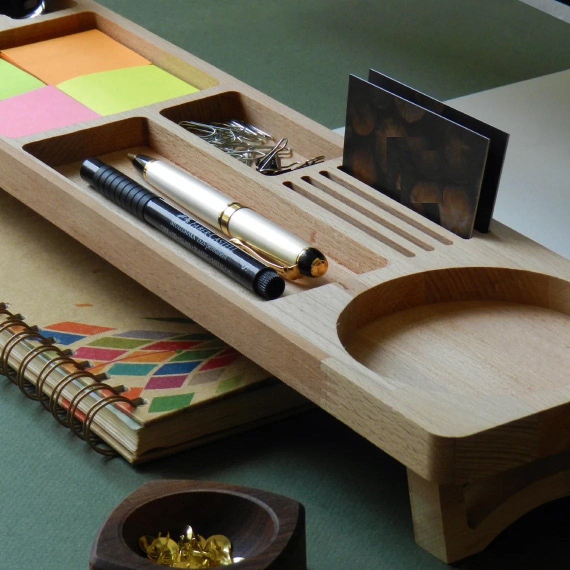 Wooden Desk Organiser Tray with Compartments - Design 3