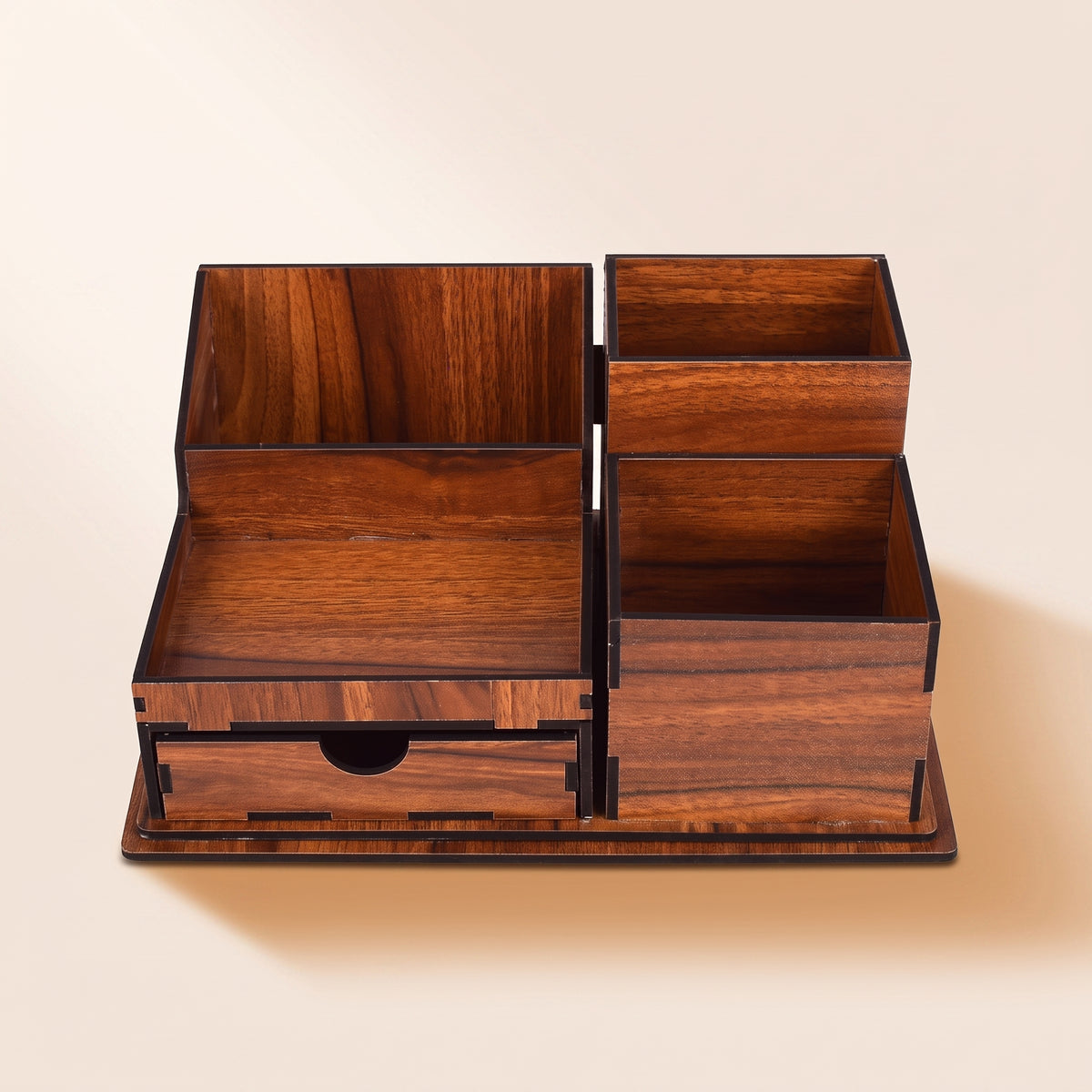 Wooden Desk Organizer - Pen & Mail Holder, Large/Small, Light Brown/Brown