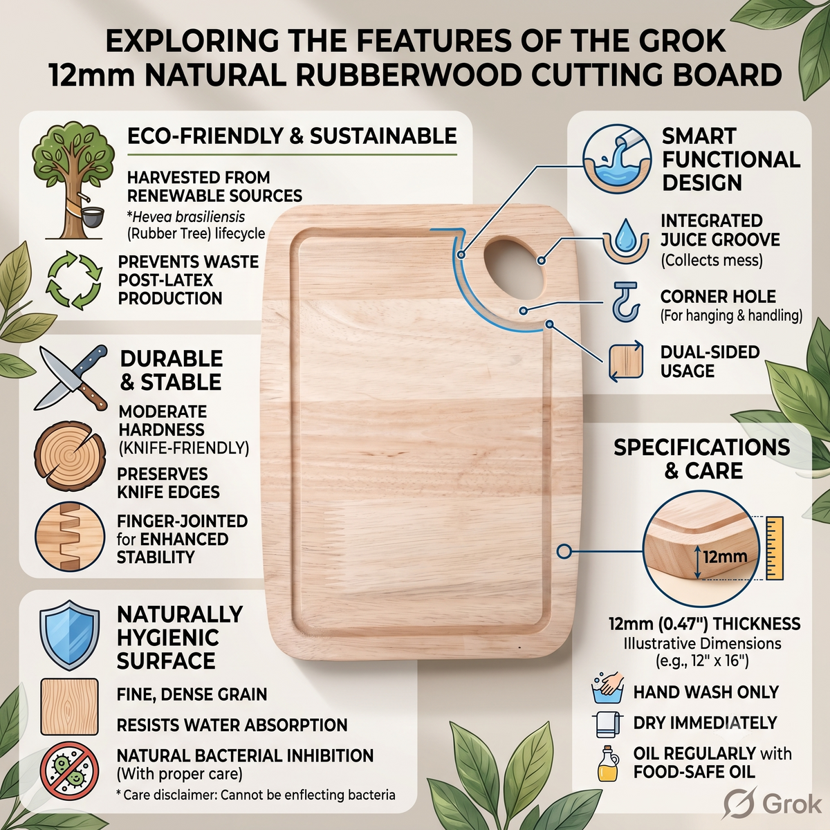 Wooden Chopping Board - Natural Rubberwood, Small/Large/With Serving Plate