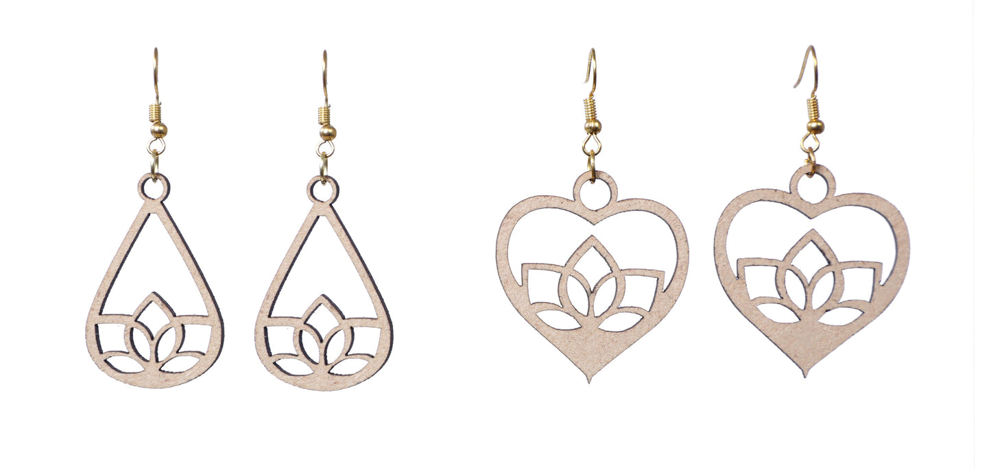Wooden Heart Style Earrings with Jewelry Organizer Box Set of 6 Pairs for Women and Girls
