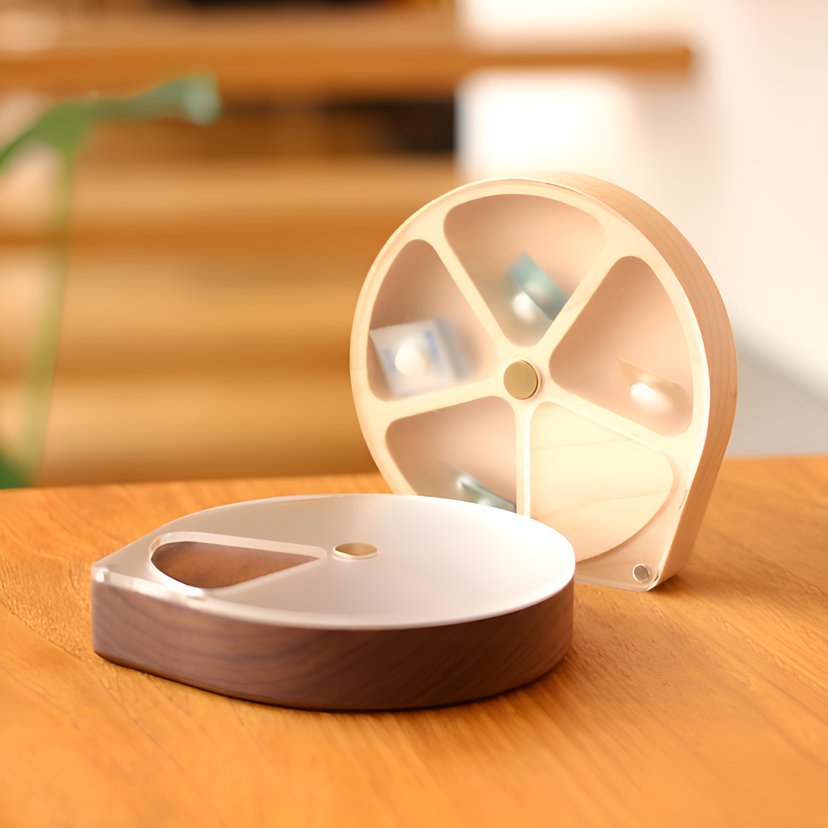 Wooden Pill Organizer Case - Round or Rectangular, Seasoned Pine