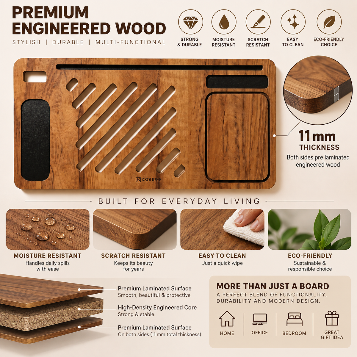 Wooden Lap Desk - Cross & Round Design, Stable Laptop/Notebook Surface