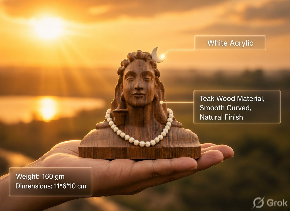 Wooden Adiyogi Shiva Decor Statue - Hand-Carved Burmese Teak