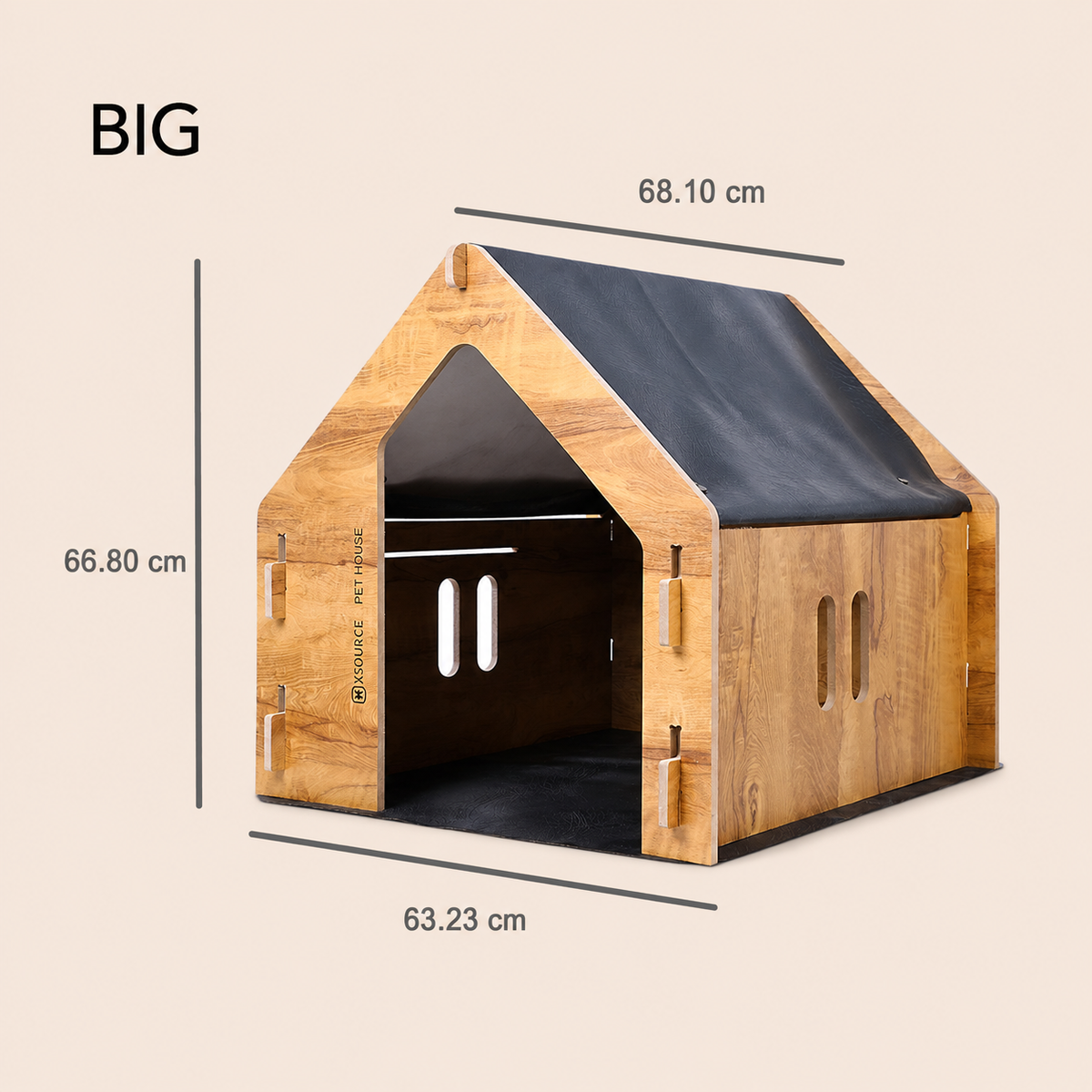 Wooden Pet House - Weather-Resistant Roof & Floor Mat, Big/Small