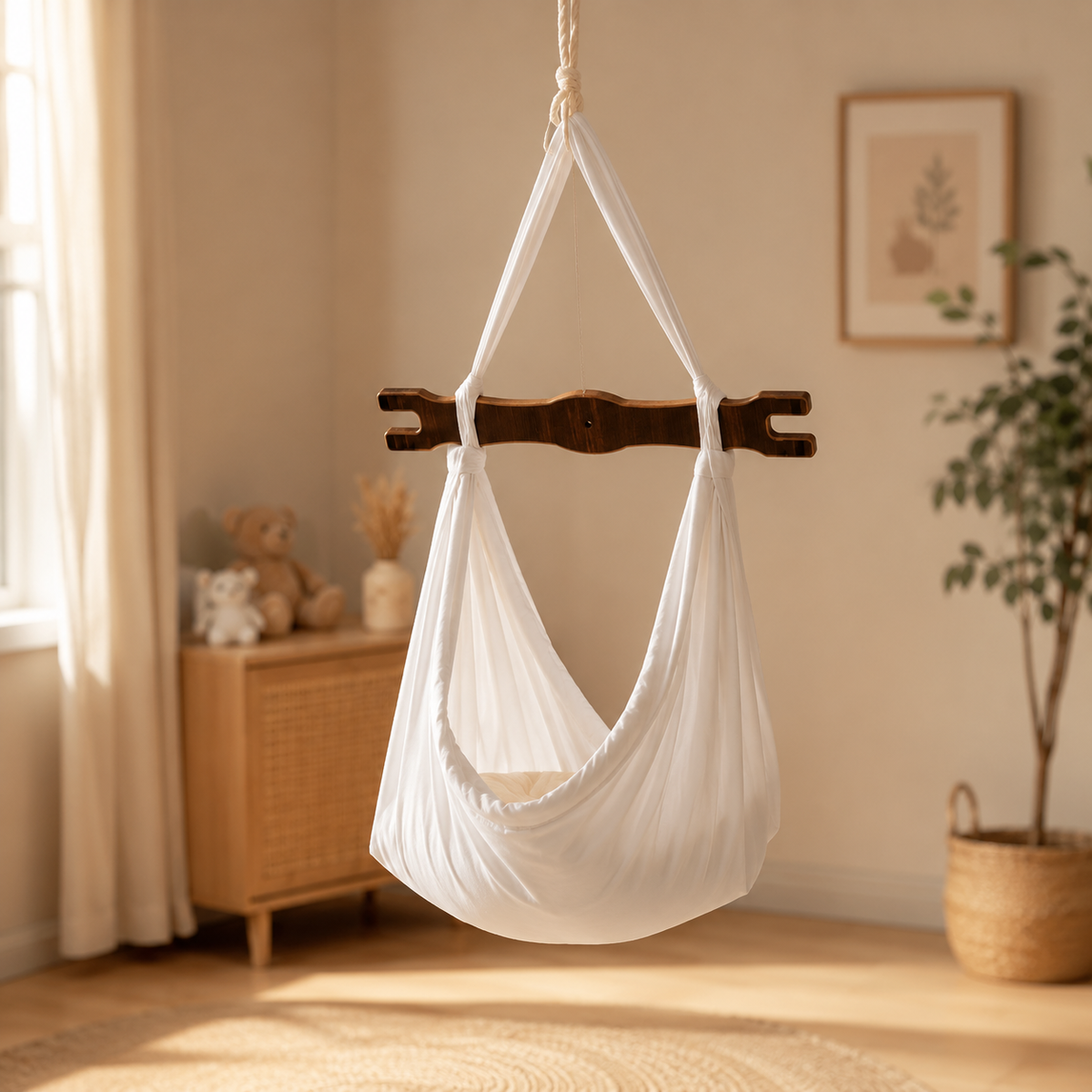 Wooden Cradle Swing Rope - Thotil Kambu Baby Cradle Hanger with Cotton Strap