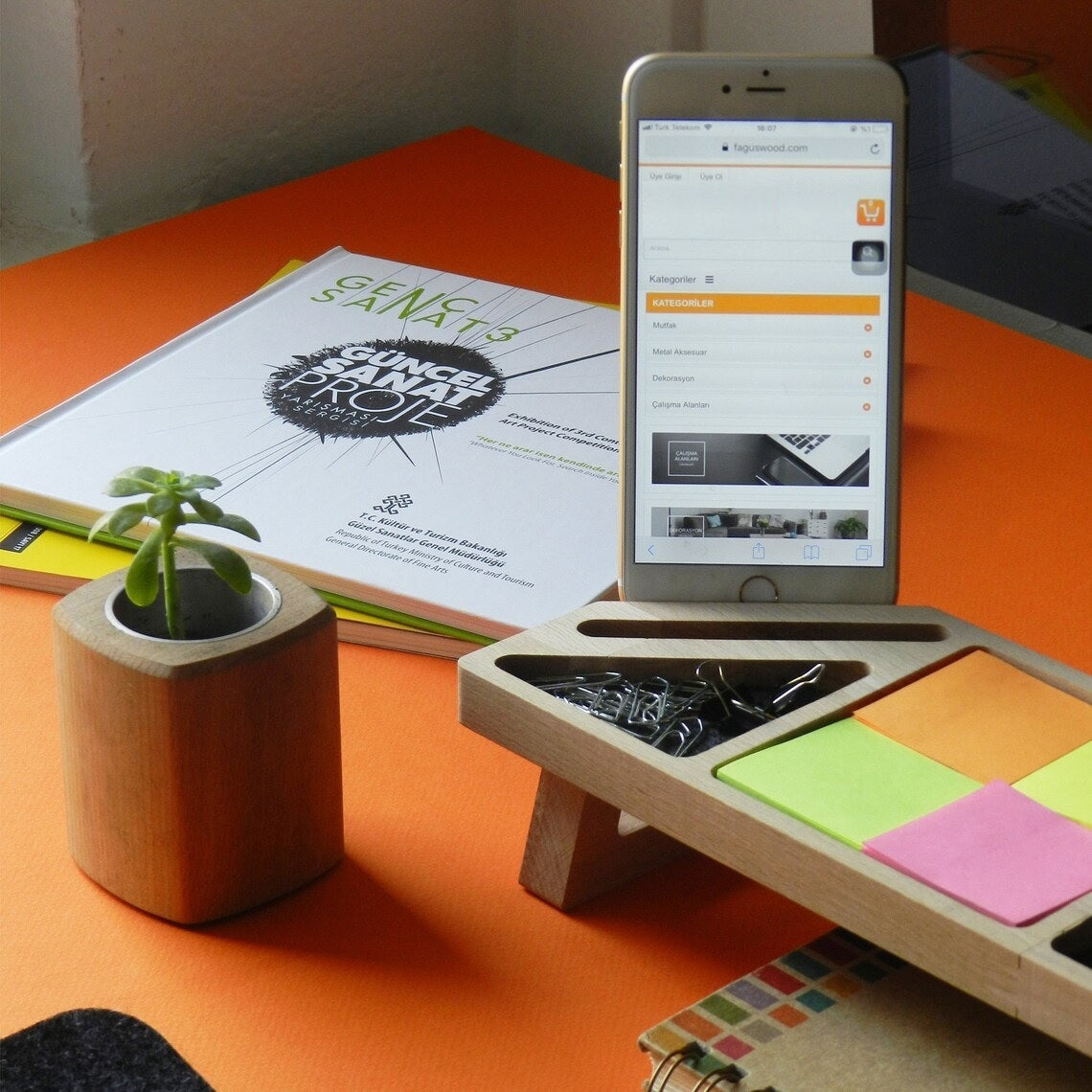 Wooden Desk Organiser Tray with Compartments - Design 2