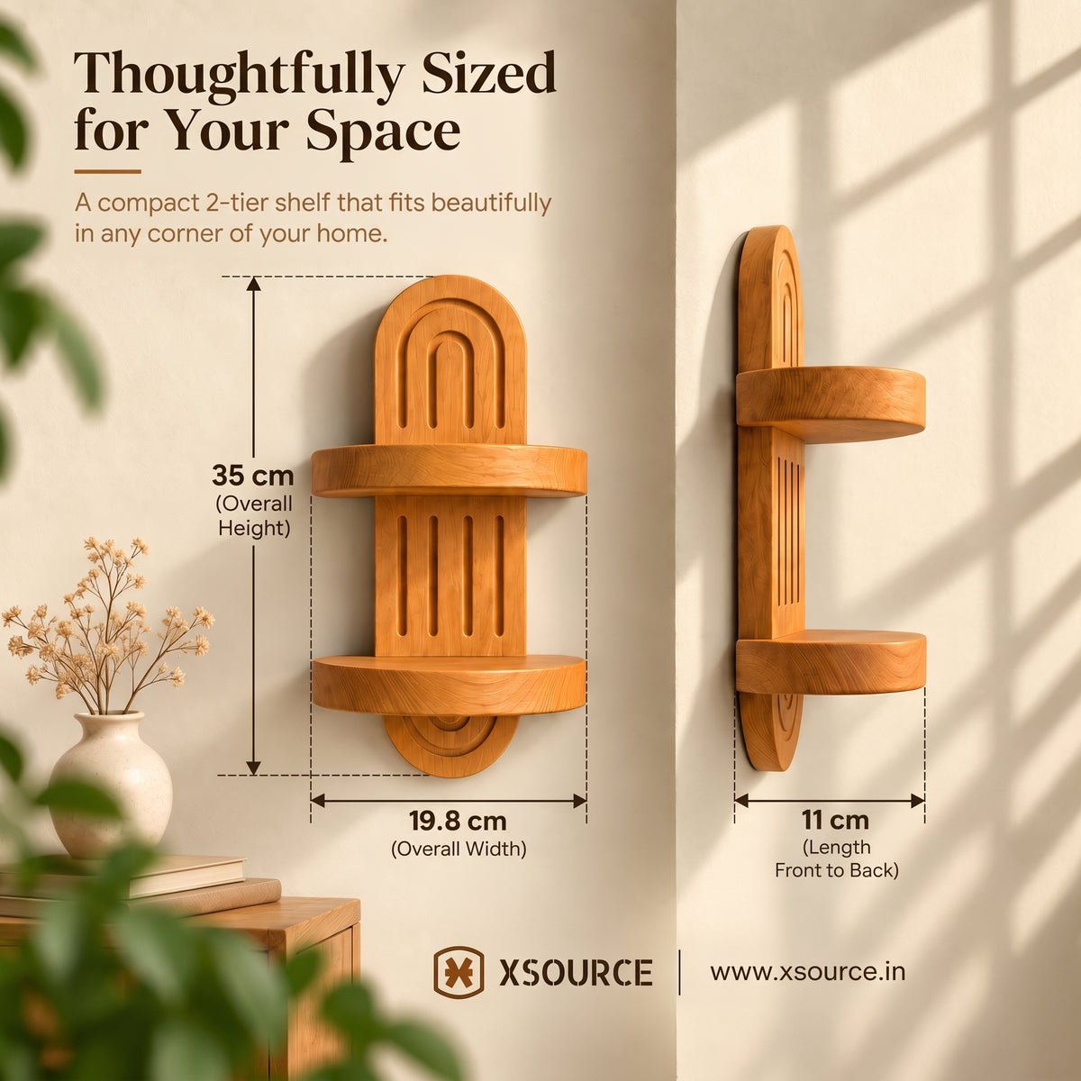 Wooden Wall Shelf - Seasoned Pine, 1 Tier or 2 Tier