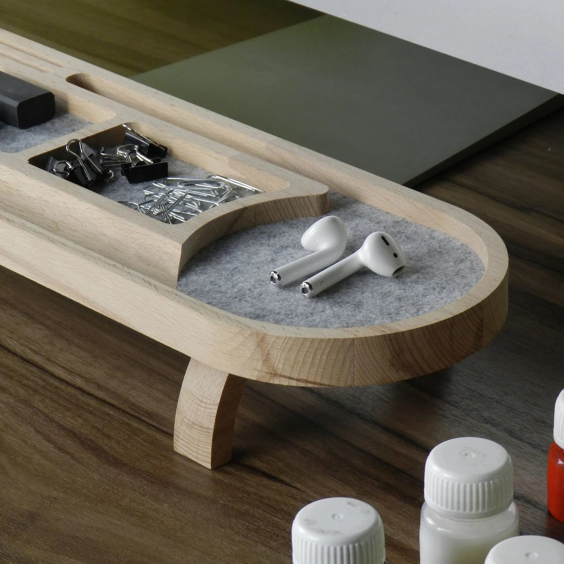 Wooden Desk Organiser Tray with Compartments - Design 5