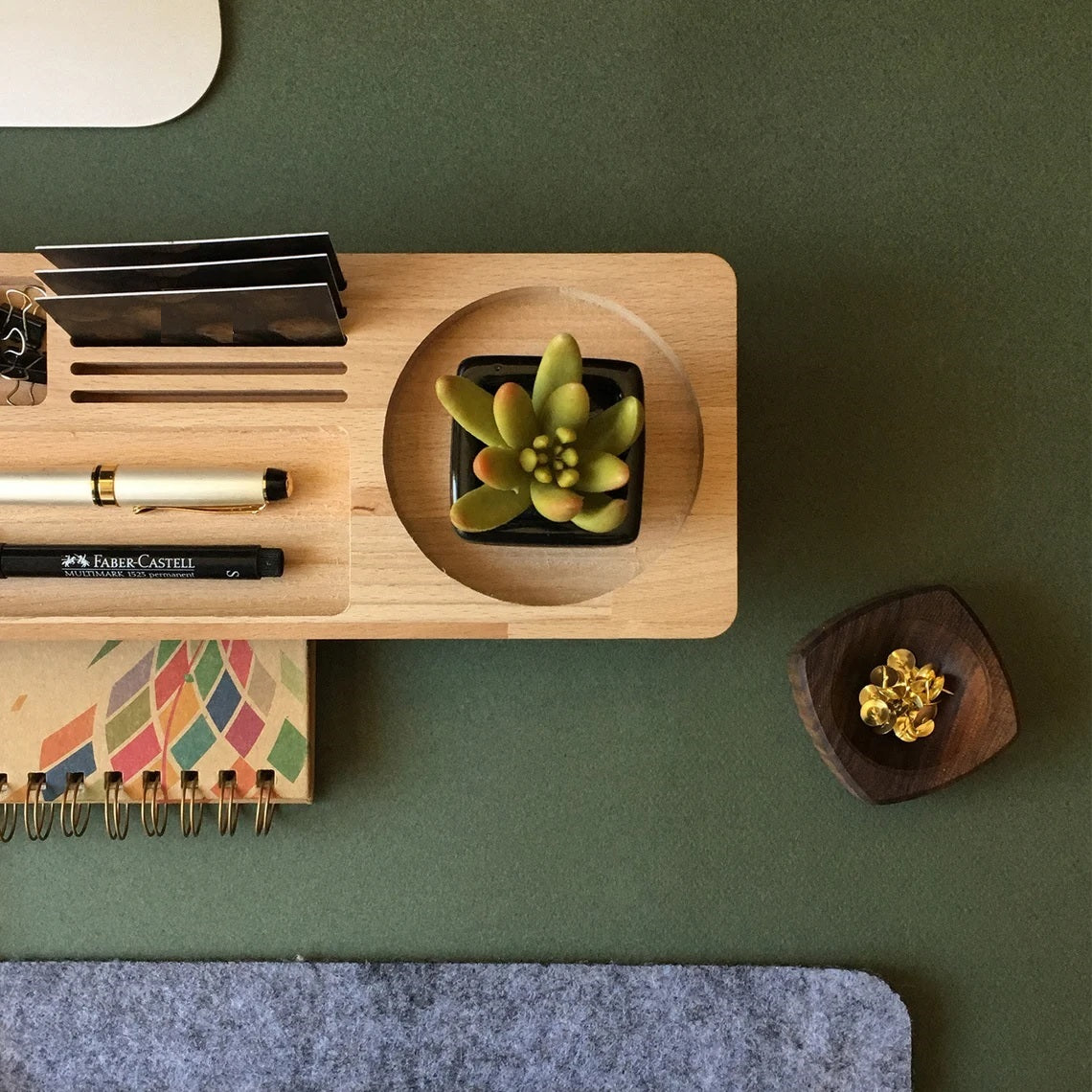 Wooden Desk Organiser Tray with Compartments - Design 3