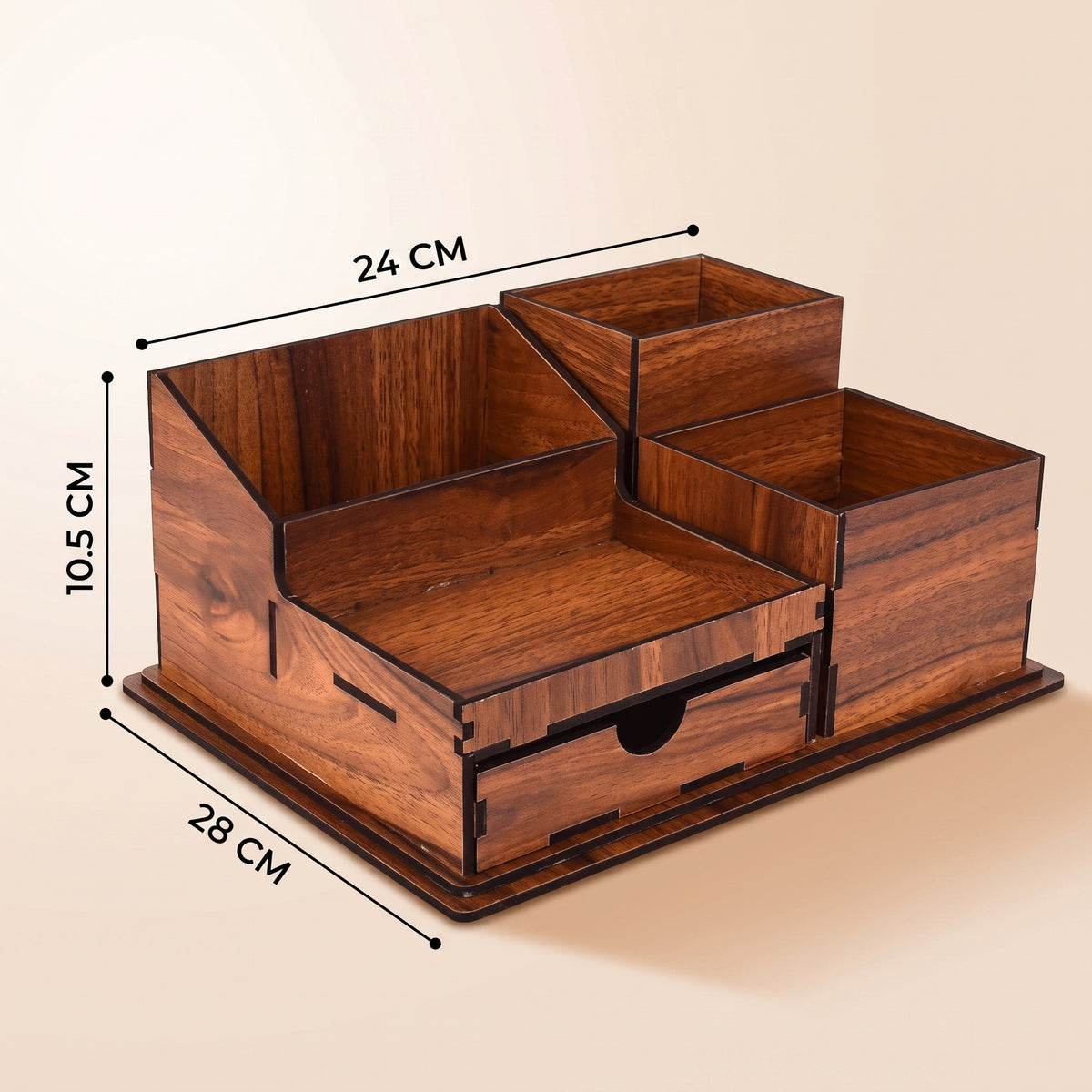 Wooden Desk Organizer - Pen & Mail Holder, Large/Small, Light Brown/Brown