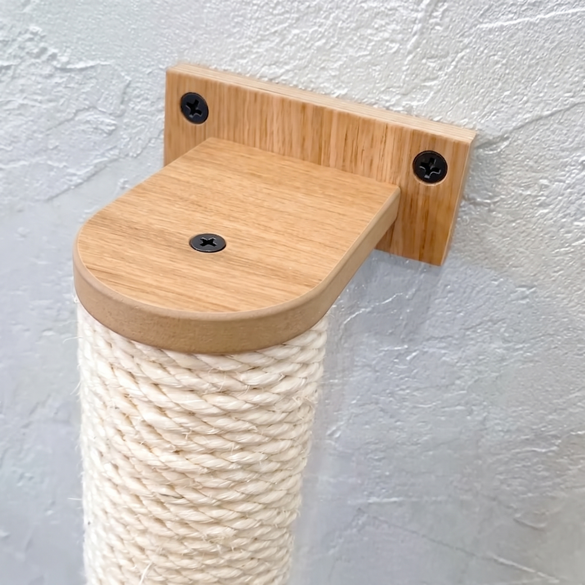 Wooden Cat Scratching Post - Wall-Mounted, Cotton Rope on Burmese Teak