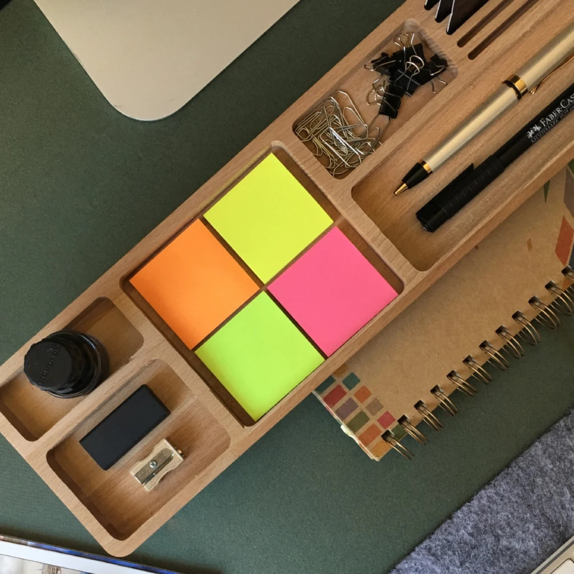 Wooden Desk Organiser Tray with Compartments - Design 3