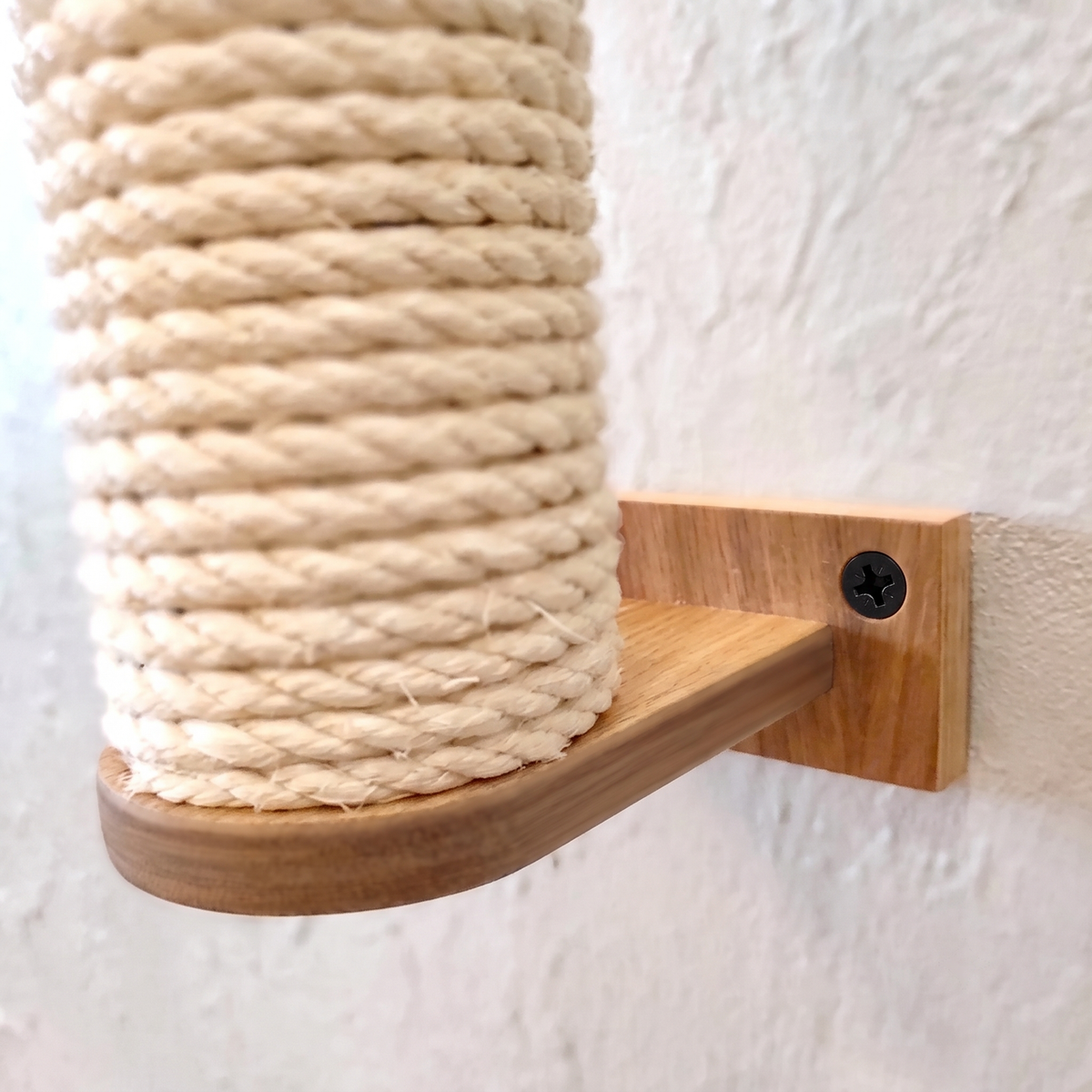 Wooden Cat Scratching Post - Wall-Mounted, Cotton Rope on Burmese Teak